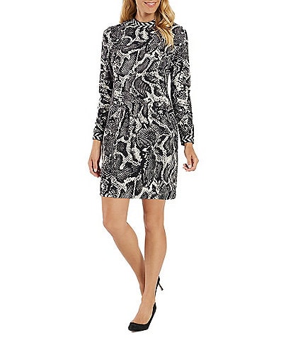 Jude Connally Cameron Jude Cloth Python Printed Crew Neck Long Sleeve Dress