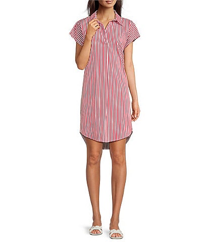 Jude Connally Carter Stripe Print Point Collar Short Sleeve Shirt Dress