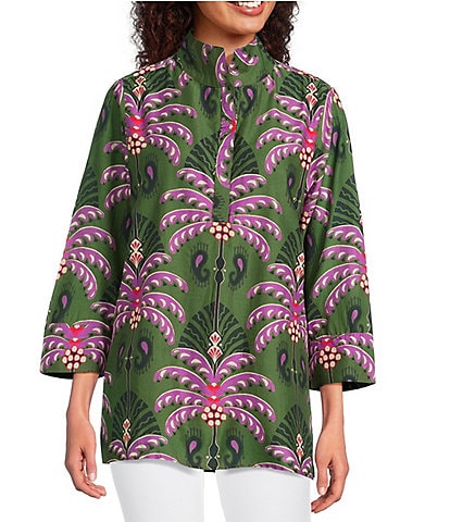 Jude Connally Cricket Decorative Fan Pool Print Stand Collar 3/4 Sleeve Top
