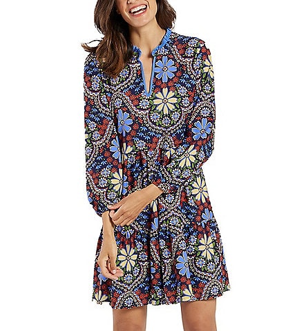 Jude Connally Dolly Floral Print Jude Cloth Split V-Neck Bracelet Sleeve Tiered Dress