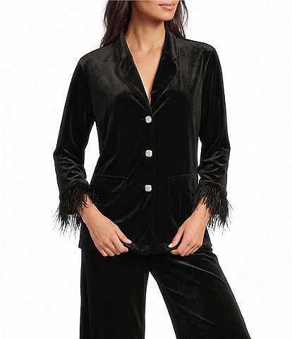 Jude Connally Essie Stretch Velvet Notch Lapel Collar Long Sleeve Button-Front Blazer