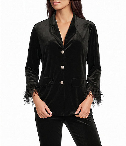Jude Connally Essie Stretch Velvet Notch Lapel Collar Long Sleeve Button-Front Blazer