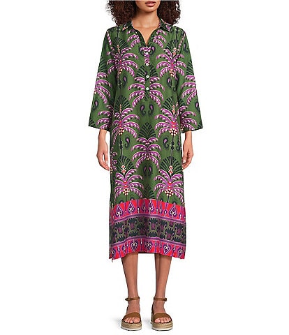 Jude Connally Kallan Decorative Frond Print Point Collar Shift Midi Dress