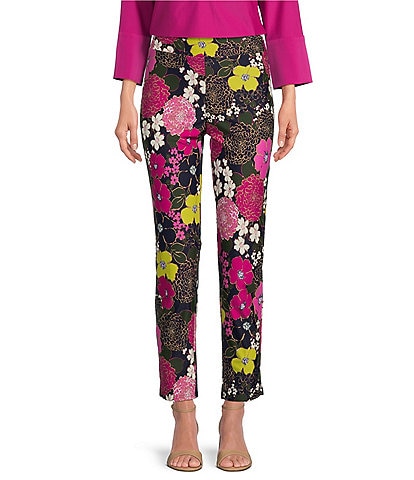 Jude Connally Lucia Autumn Blooms Print Jude Cloth Stretch Knit Wrinkle-Free Pull-On Coordinating Cropped Pants