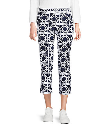 Jude Connally Lucia Bamboo Rattan Print Jude Cloth Stretch Knit Wrinkle Free Pull-On Coordinating Cropped Straight Leg Pants