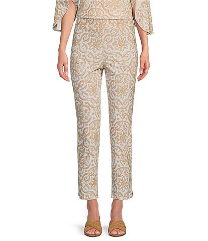 Jude Connally Lucia Garden Gate Iris Print Jude Cloth Stretch Knit Pull-On Coordinating Cropped Pants