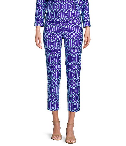 Jude Connally Lucia Garden Gate Iris Print Jude Cloth Stretch Knit Pull-On Coordinating Cropped Pants