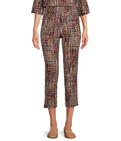 Jude Connally Lucia Ponte Knit Modern Tweed Navy Printed Cropped Pull-On Coordinating Pants
