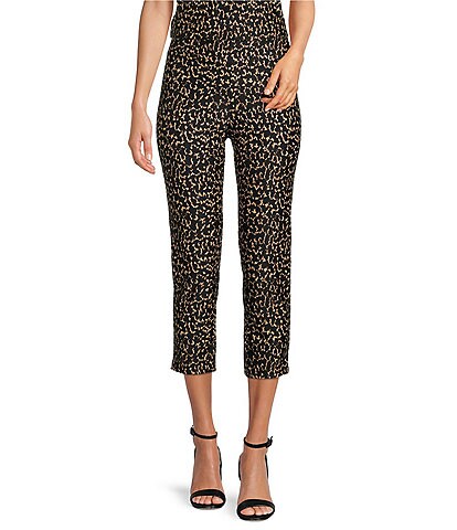Jude Connally Lucia Textured Camel Print Jude Cloth Stretch Knit Pull-On Cropped Pants