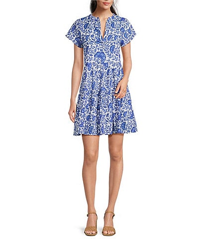 Jude Connally Maddie Garden Floral Print Split V-Neck Short Sleeve Dress