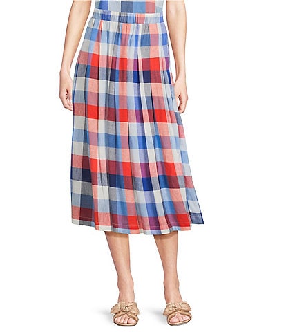 Jude Connally Meredith Montauk Plaid Linen Blend A-Line Coordinating Midi Skirt