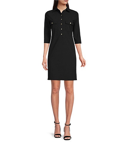 Jude Connally Sloane Jude Cloth Point Collar 3/4 Sleeve Shirt Dress