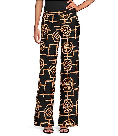 Jude Connally Trixie Jude Cloth Knit Bamboo Lattice Print Wide-Leg Pull-On Coordinating Pants