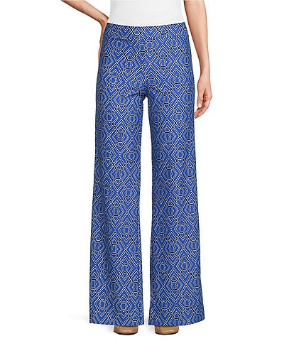 Jude Connally Trixie Jude Cloth Knit Garden Lattice Print Wide Leg Pull-On Pants