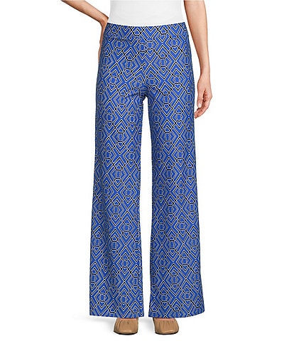 Jude Connally Trixie Jude Cloth Knit Garden Lattice Print Wide Leg Pull-On Pants