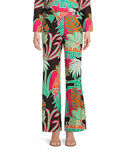 Jude Connally Trixie Jude Cloth Knit Grand Tropical Fronds Cocoa Print Wide-Leg Pull-On Coordinating Pant