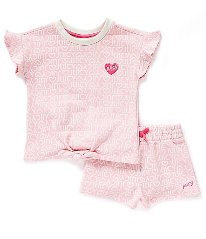 Juicy Couture Little Girls 2T-6X French Terry Juicy Logo Print Top and Shorts Set