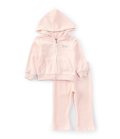 Juicy Couture Baby Girls 12-24 Months Long-Sleeve Rhinestone-Embellished-Logo Velour Hooded Jacket & Matching Jogger Pant Set