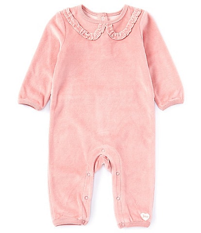 Juicy Couture Baby Girls Newborn-9 Months Long Sleeve Ruffled Ribbed Velour Coverall