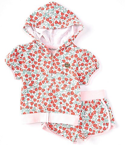 Juicy Couture Little Girls 2T-6X Short Sleeve Floral French Terry Hoodie & Matching Shorts Set