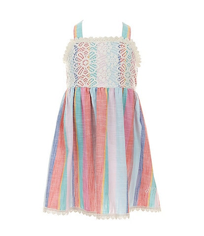 Juicy Couture Little Girls 2T-6X Sleeveless Striped Crocheted Overlay Linen-Look Woven Dress
