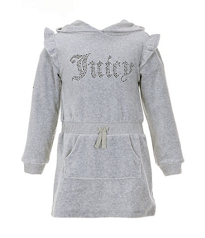 Juicy Couture Little Girls 4-6X Long Sleeve Studded Logo Velour Hoodie Dress