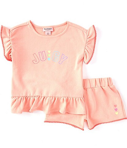 Juicy Couture Little Girls 4-6X Short Sleeve Logo Detailed French Terry Tee & Matching Shorts Set