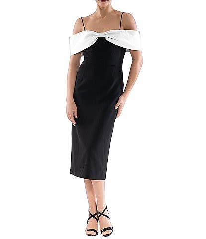 Julia Jordan Cold Shoulder Sweetheart Bow Neck Midi Dress