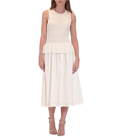 Julia Jordan Crochet Top Sleeveless Mixed Media Fit & Flare Midi Dress