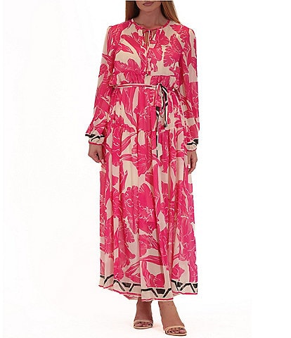 Julia Jordan Split V Neckline Floral Printed Long Sleeve Maxi Dress