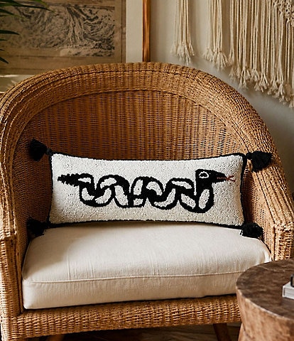 Jungalow SSSSNAKE Hand-Hooked Wool Tassel Lumbar Throw Pillow