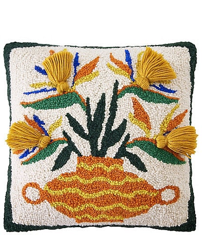 Jungalow Strelitzia with Tassels Hooked Wool Pillow