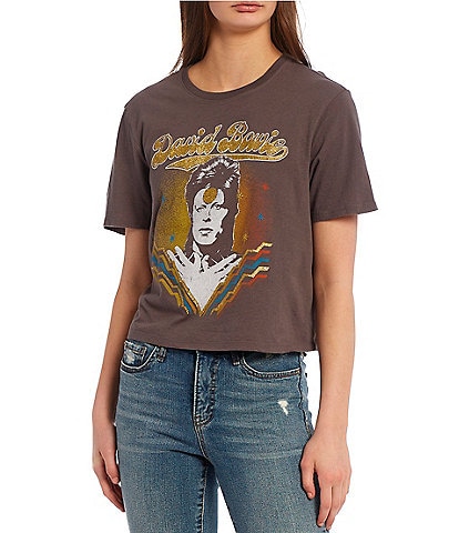 Junk Food David Bowie Cropped Glitter Graphic T-Shirt