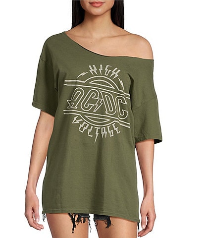 Junk Food Off The Shoulder Short Sleeve ACDC High Voltage T-Shirt