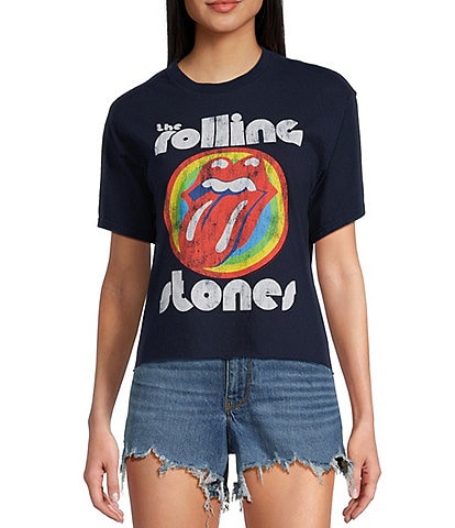 Junk Food Short Sleeve Crewneck Rolling Stones Raw Edge Graphic T-Shirt