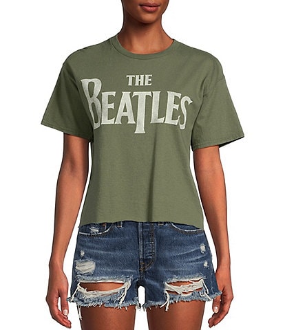 Junk Food Short Sleeve The Beatles Cropped Raw Edge T-Shirt