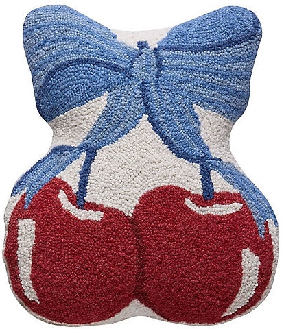 Junk Gypsy Cherries Wool Hooked Shaped Throw Pillow