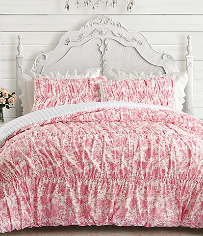 Junk Gypsy Fancy Floral Toile Ruched Cotton Sateen Reversible Comforter Mini Set