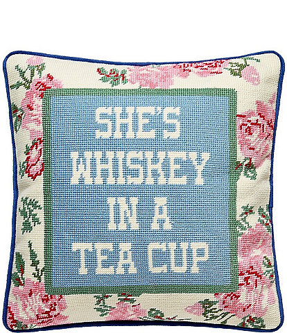 Junk Gypsy Whiskey In Tea Cup Needlepoint Embroidered Square Pillow