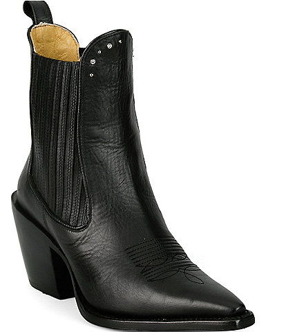 Justin Boots Hart Vintage Ivory Leather Studded Western Booties