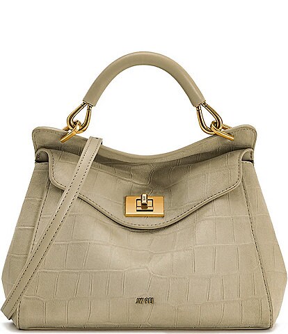 JW PEI Lucia Classic Crocodile-Embossed Suede Top Handle Bag