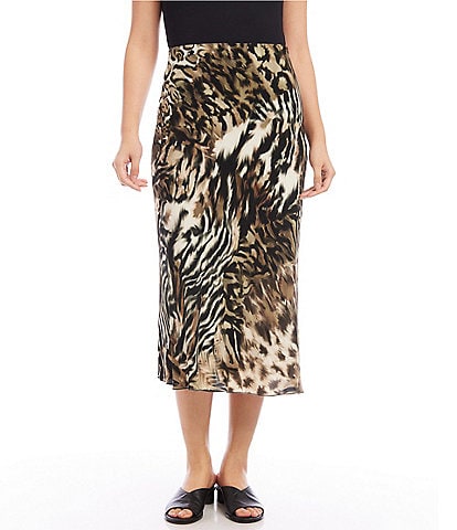 Karen Kane Animal Print Silk Crepe Bias Cut Pull-On Slip Skirt