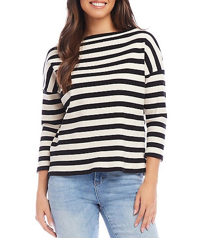 Karen Kane Boat Neck Drop Shoulder 3/4 Sleeve Knit Stripe Top