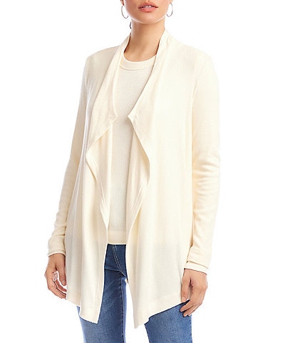 Karen Kane Brushed Ribbed Draped Long Sleeve Open Front Cardigan