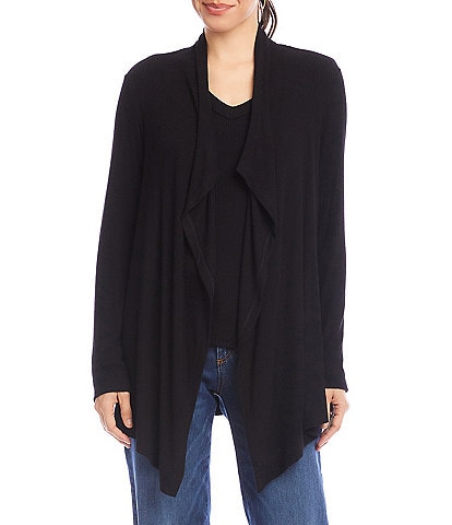 Karen Kane Brushed Ribbed Draped Long Sleeve Open Front Cardigan