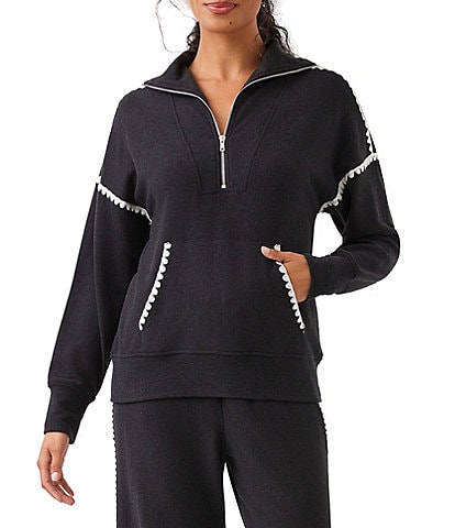 Karen Kane Brushed Stretch Double Knit Edge Stitch Half Zip Pullover Sweatshirt