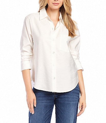 Karen Kane Button Down Collar 3/4 Ruched Sleeve Top