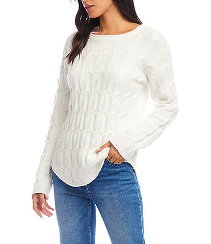 Karen Kane Cable Knit Boat Neck Long Sleeve Sweater