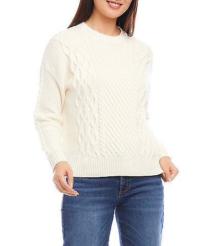 Karen Kane Cable Knit Crew Neck Long Sleeve Sweater