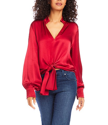 Karen Kane Collared Long Sleeve Tie-front Top